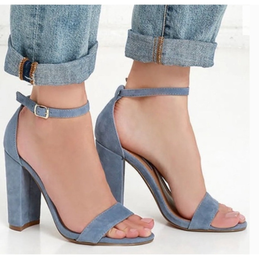 Steve Madden Sandals Women 7.5 Blue Suede Carrson Block Heel Ankle Strap
